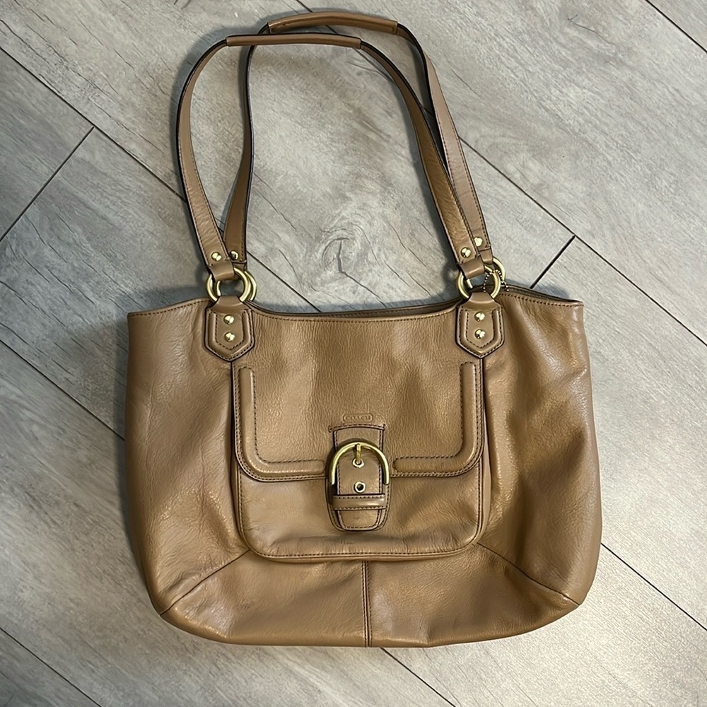 COACH Campbell Belle Genuine Leather Shoulder Bag in Dark Camel Brown - Picture 12 of 12